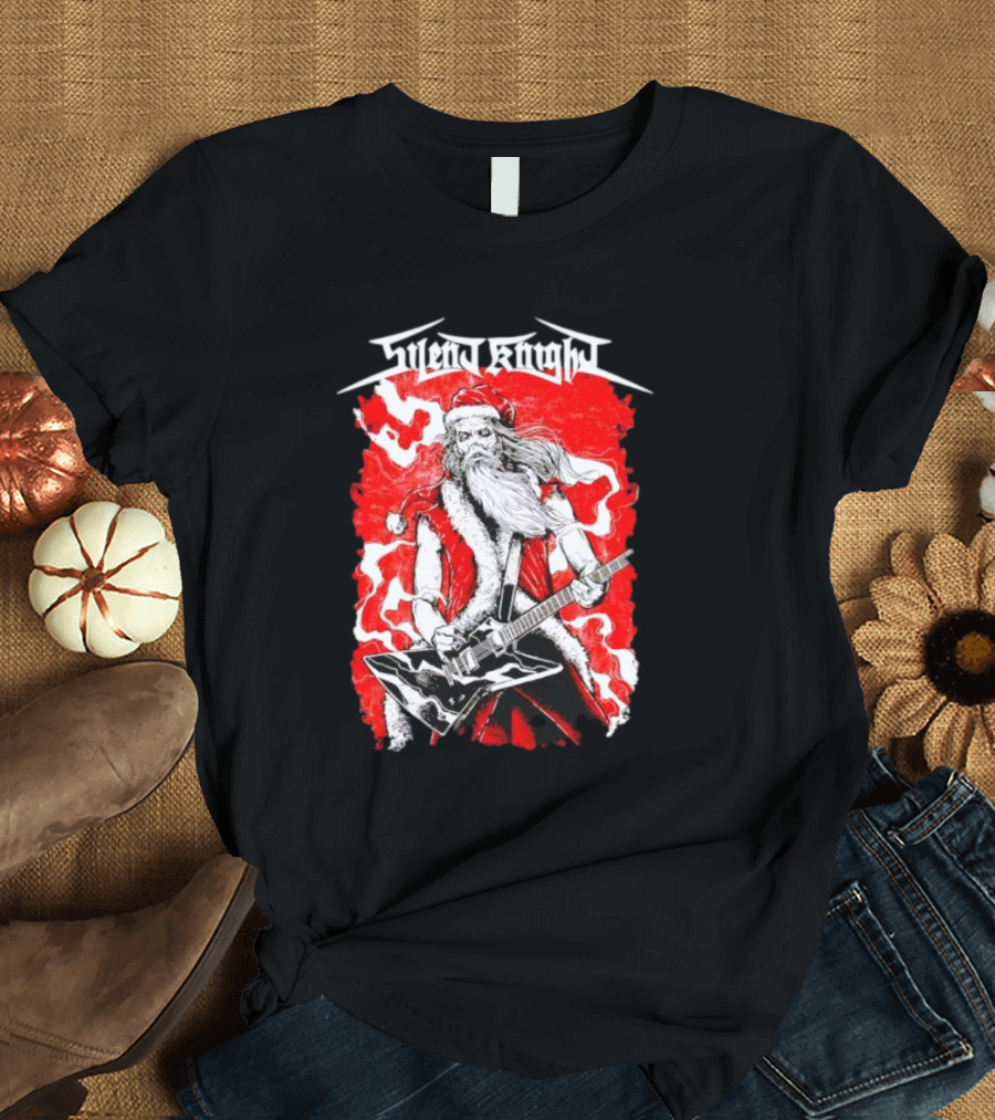 Silent Knight Santa Slays Electric Guitar Rock T-Shirt