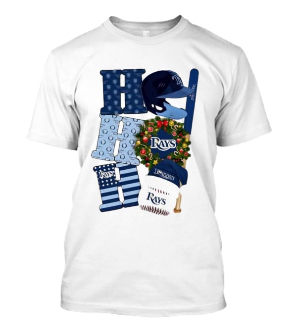 Tampa Bay Rays Ho Ho Ho Merry Christmas Baseball Helmet Wreath T-Shirt