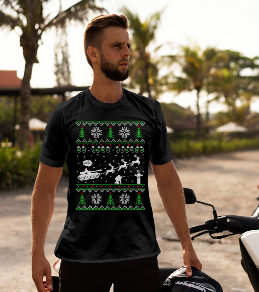 US Army Strong Christmas Tank Sleigh Ugly T-Shirt