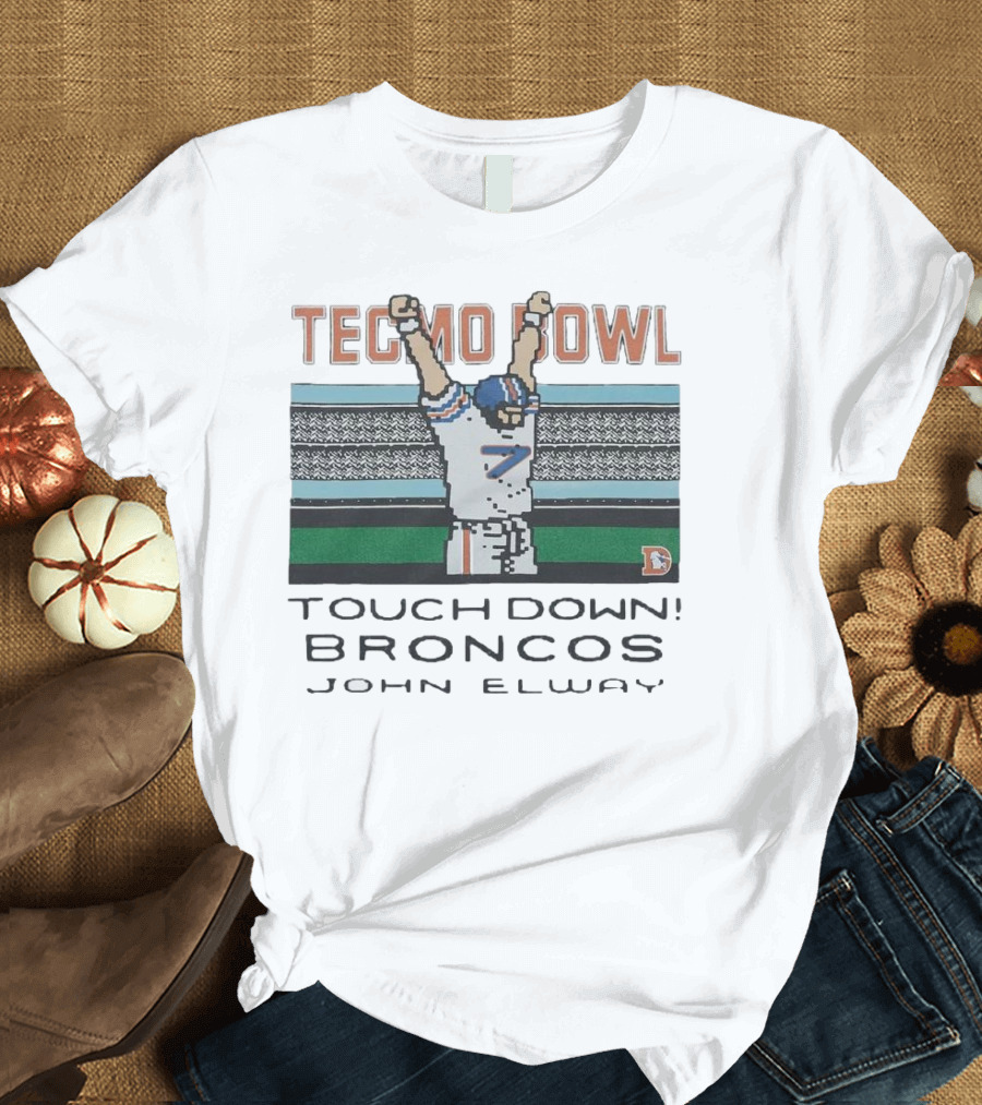 Tecmo Bowl Touchdown Broncos John Elway Retro Game Football Legend T-Shirt