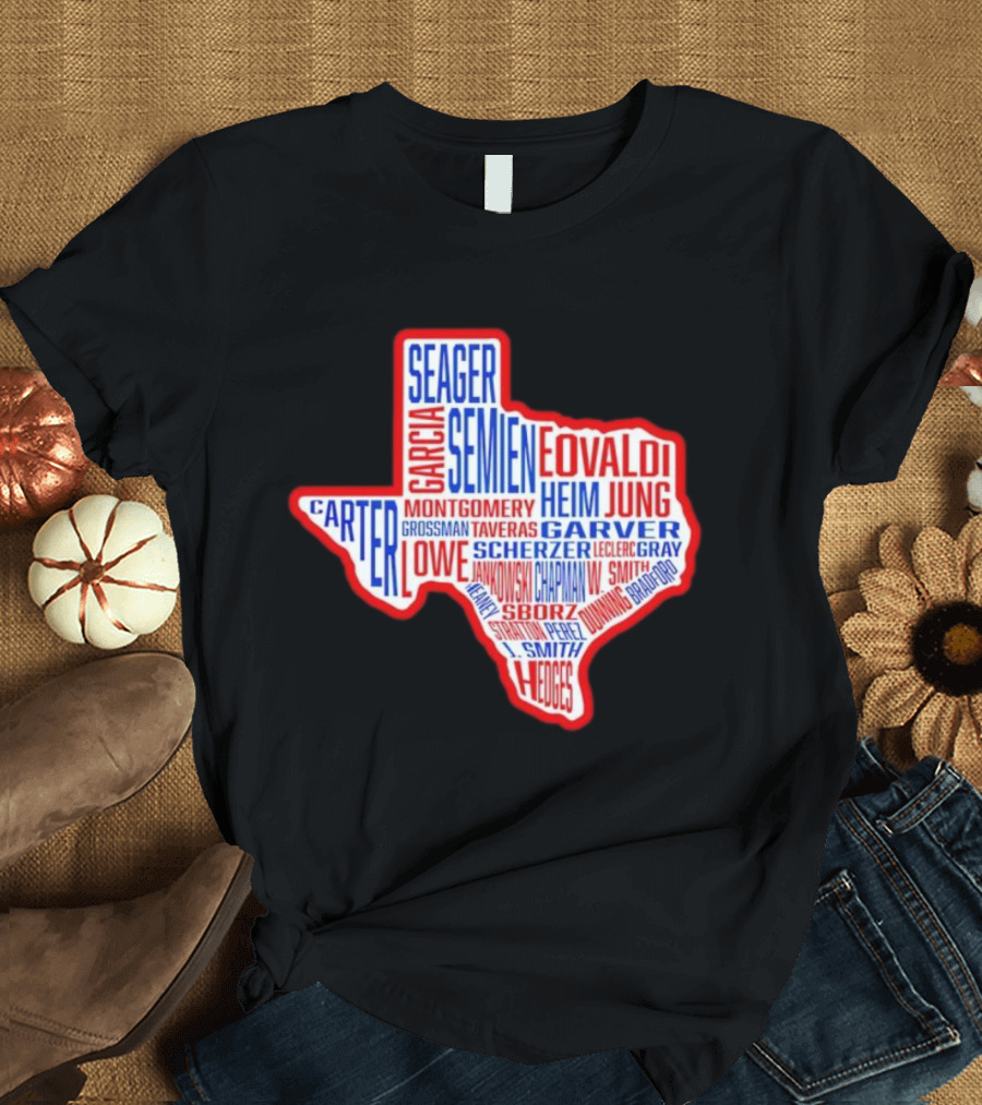 Texas Rangers Champs Seager Semien Garcia Eovaldi Carter Montgomery Heim Jung Garver Lowe Scherzer T-Shirt