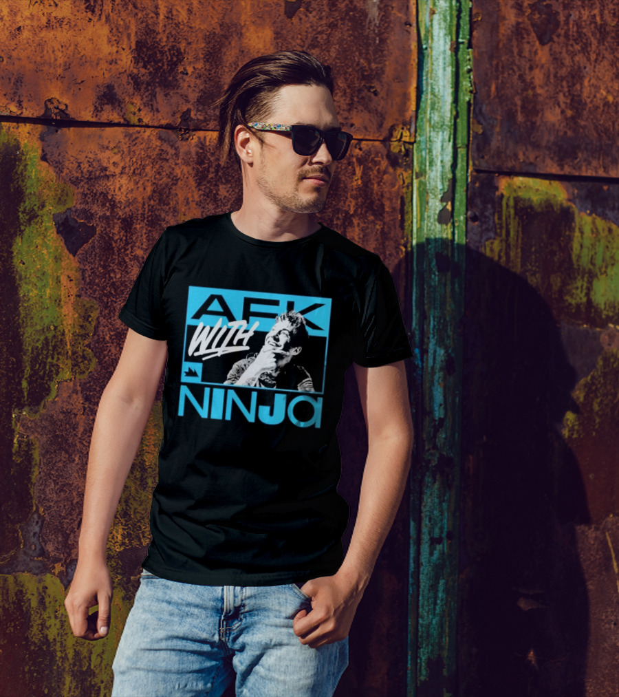 Afk With Ninja Gaming Streamer Icon Text Portrait Blue T-Shirt