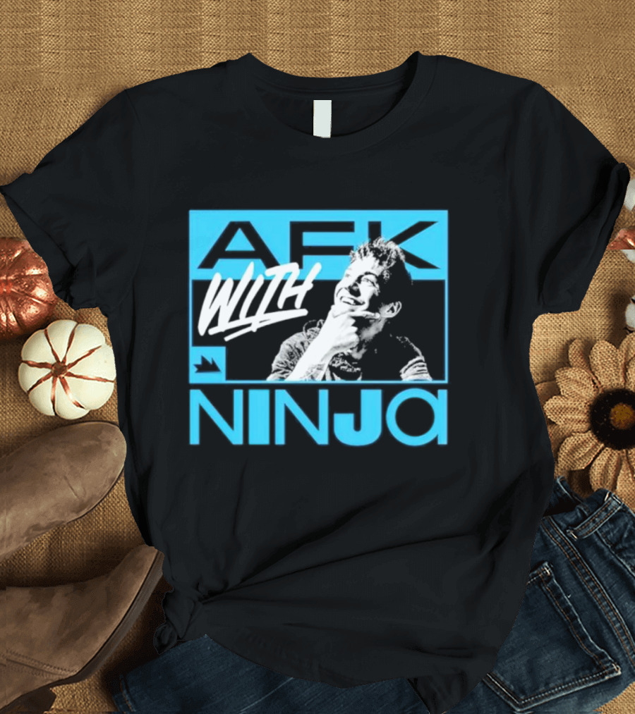 Afk With Ninja Gaming Streamer Icon Text Portrait Blue T-Shirt