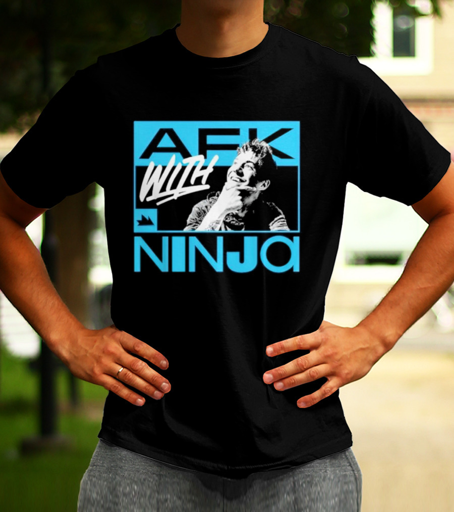 Afk With Ninja Gaming Streamer Icon Text Portrait Blue T-Shirt