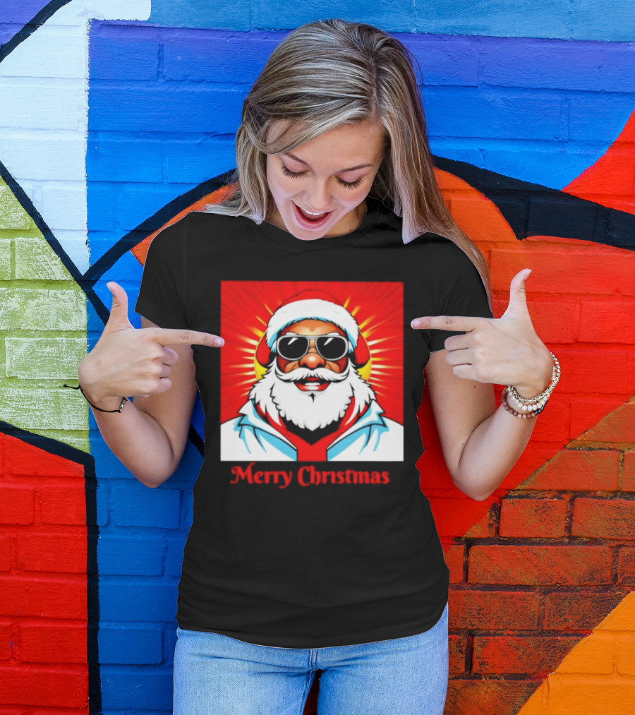 Bright Santa Merry Christmas In Cool Cartoon T-Shirt