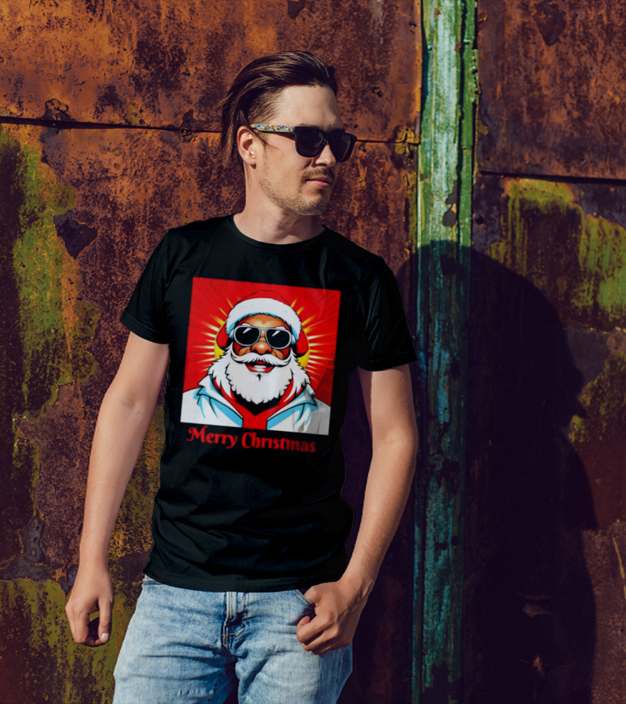 Bright Santa Merry Christmas In Cool Cartoon T-Shirt