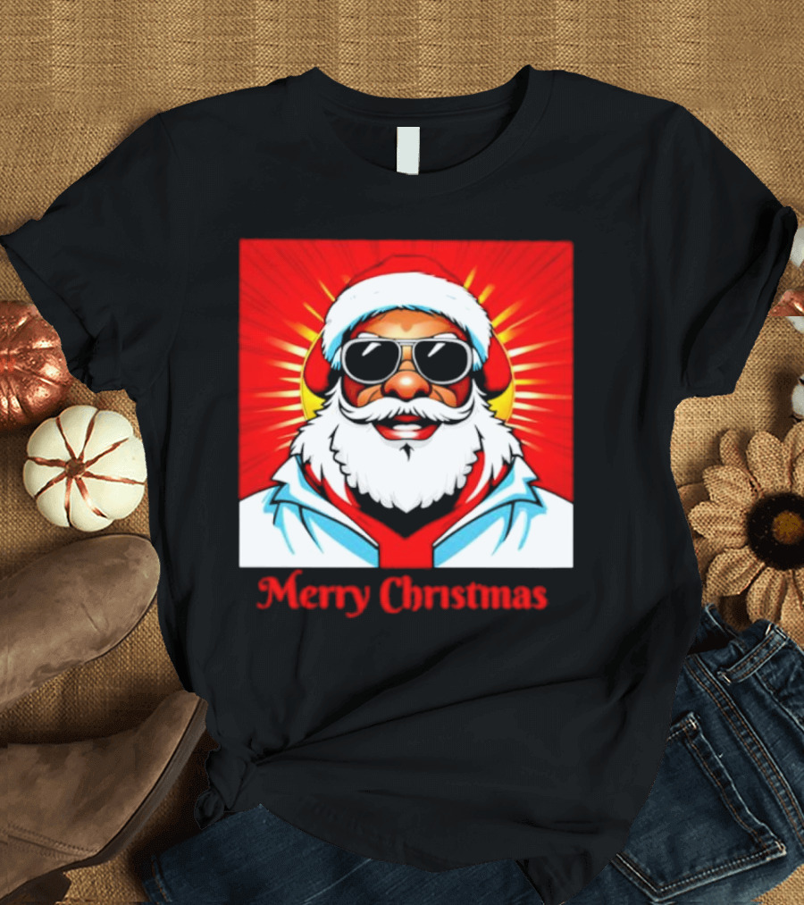 Bright Santa Merry Christmas In Cool Cartoon T-Shirt
