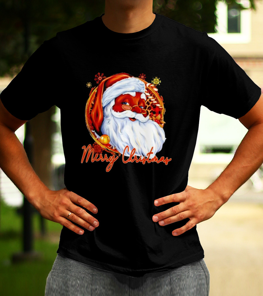 Handsome Black Santa Merry Christmas Festive Joyful Santa Image T-Shirt