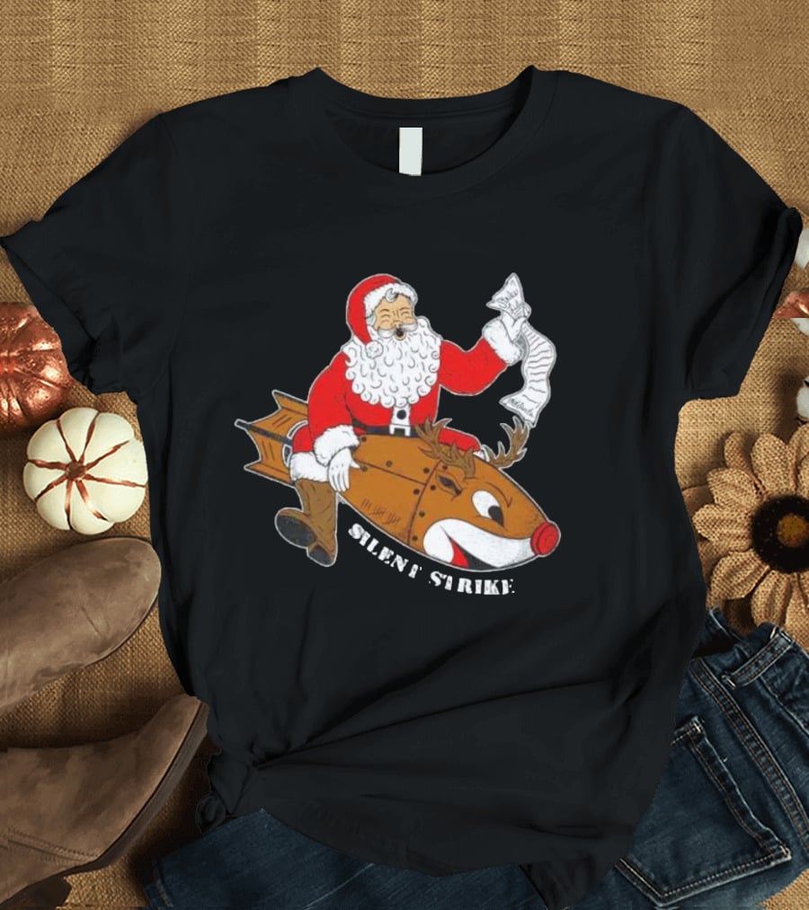 Silent Strike Santa Claus Riding Reindeer Rocket T-Shirt