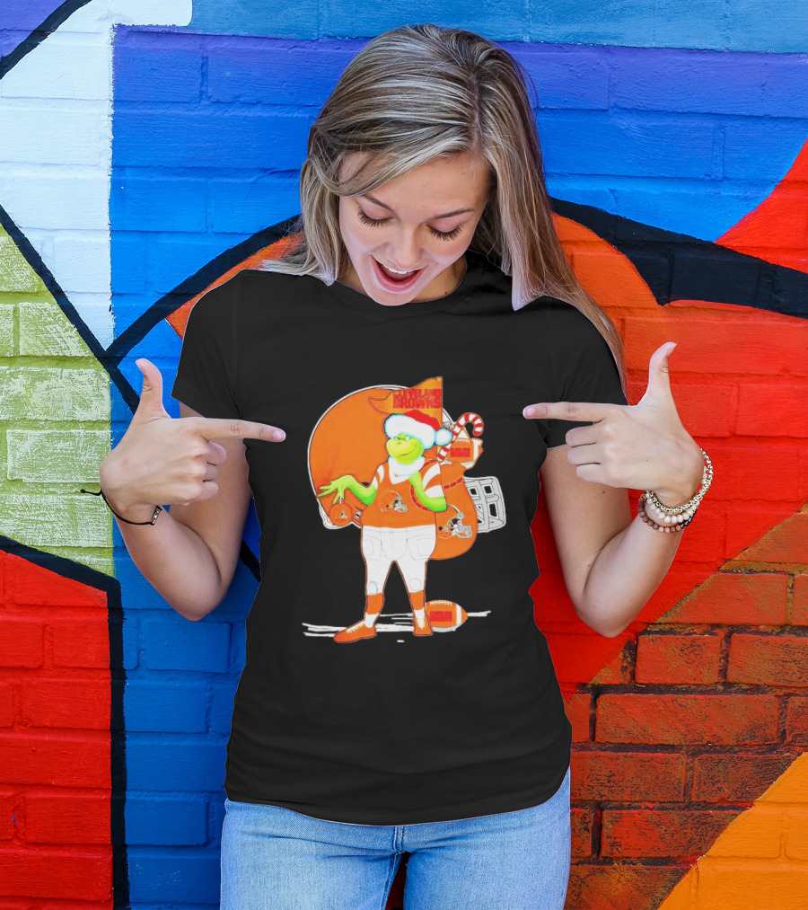 Cleveland Browns Christmas Santa Grinch Football T-Shirt