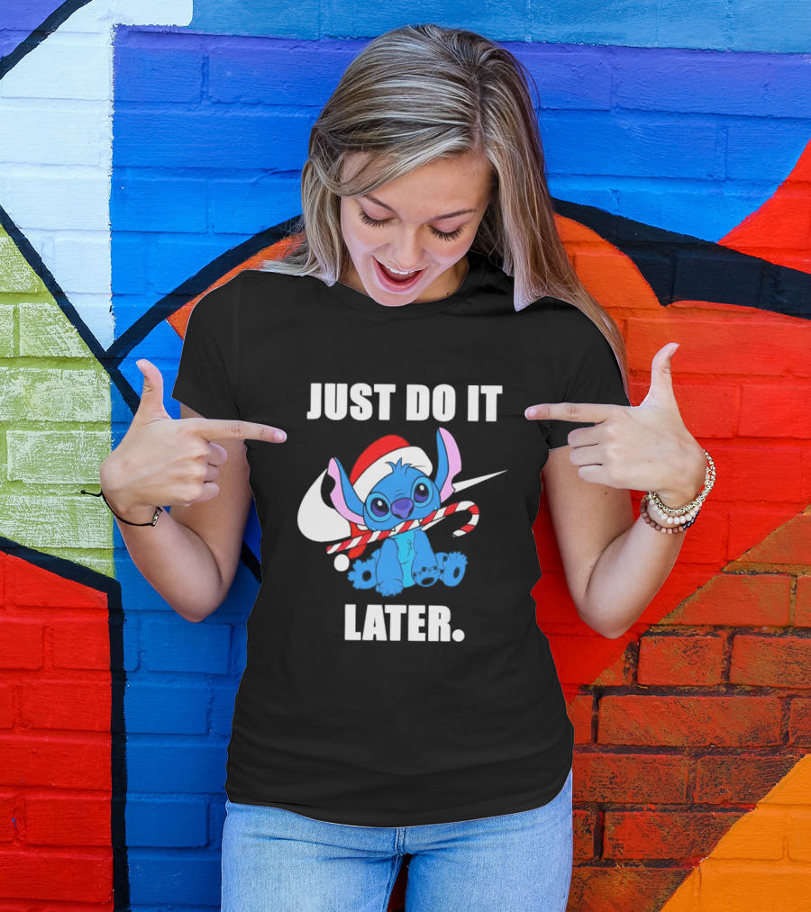 Santa Stitch Just Do It Later Christmas T-Shirt