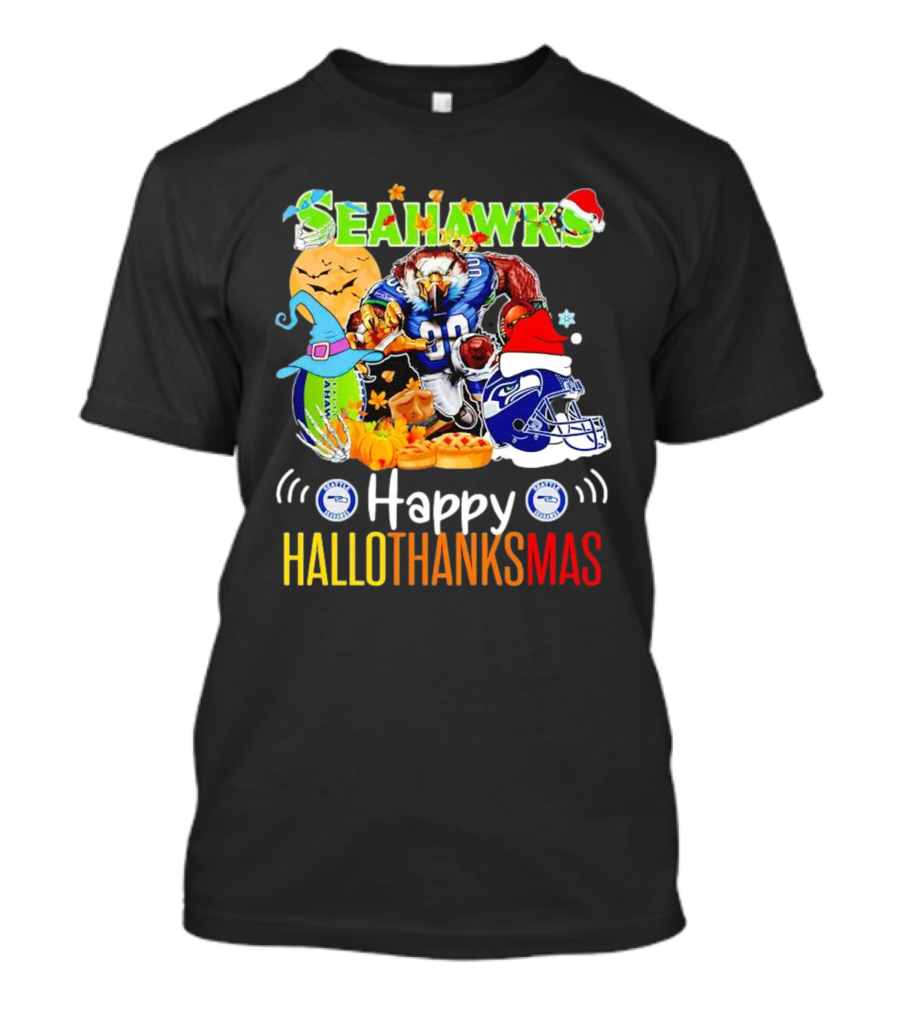 Seattle Seahawks Happy HalloThanksMas Holiday T-Shirt