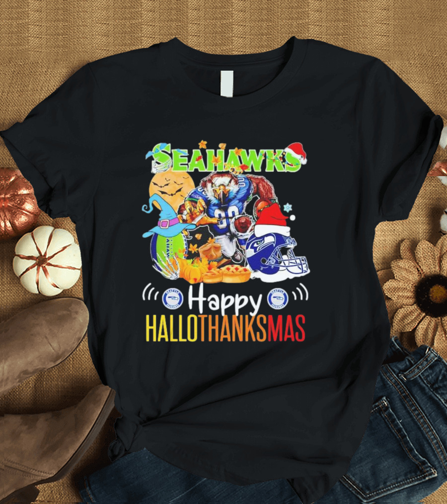 Seattle Seahawks Happy HalloThanksMas Holiday T-Shirt