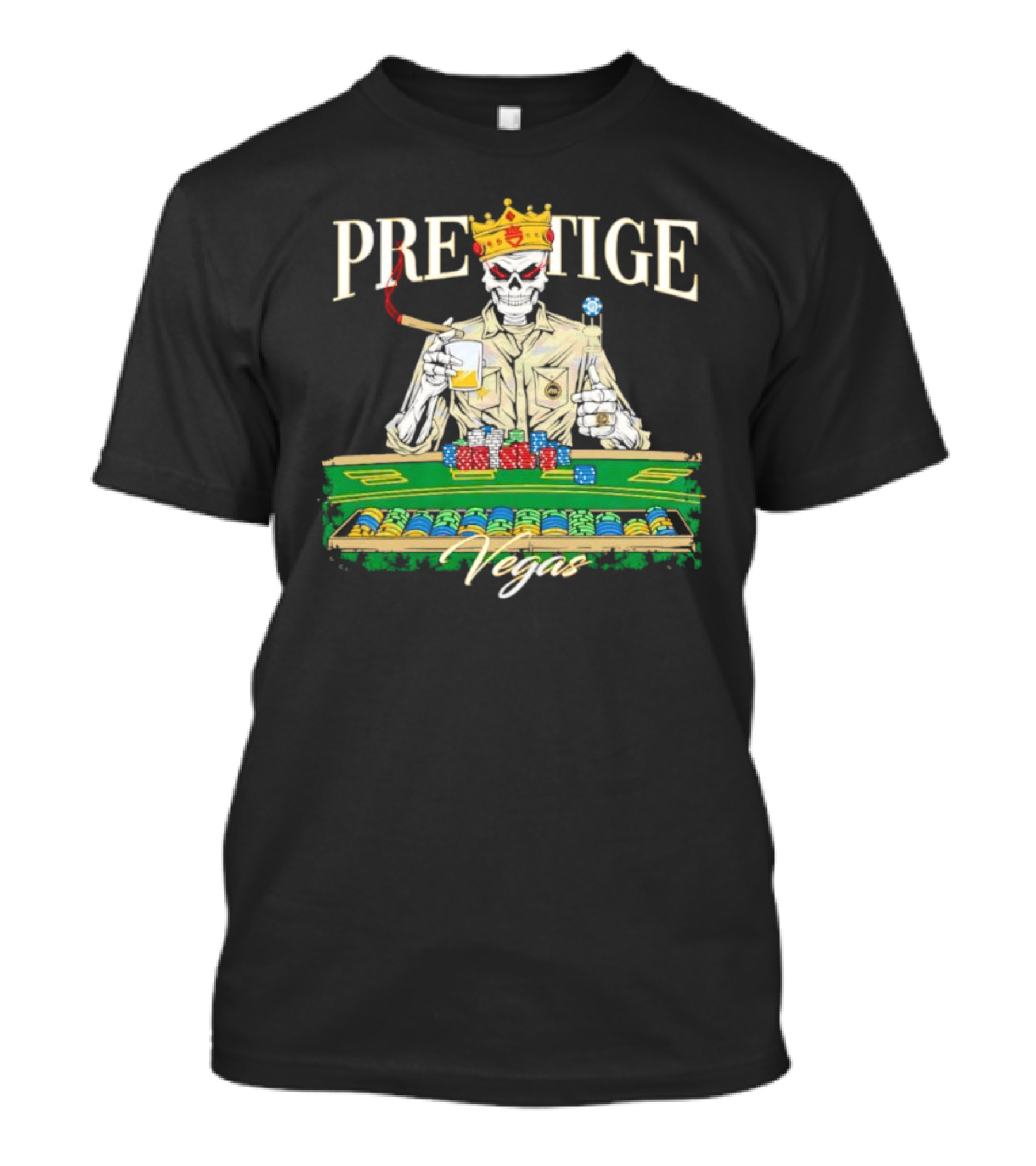Prestige Vegas Skeleton With Crown And Poker Table T-Shirt