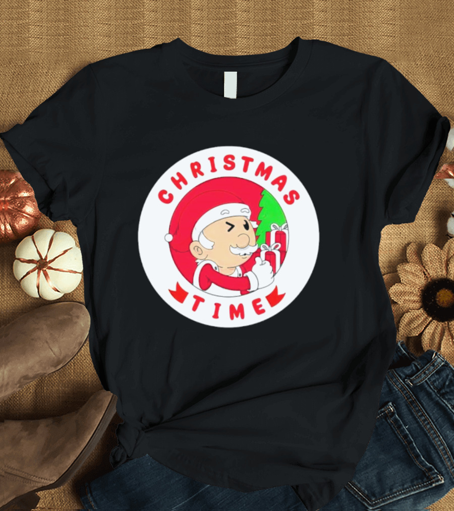 Christmas Time Santa Holding Gifts Circle T-Shirt