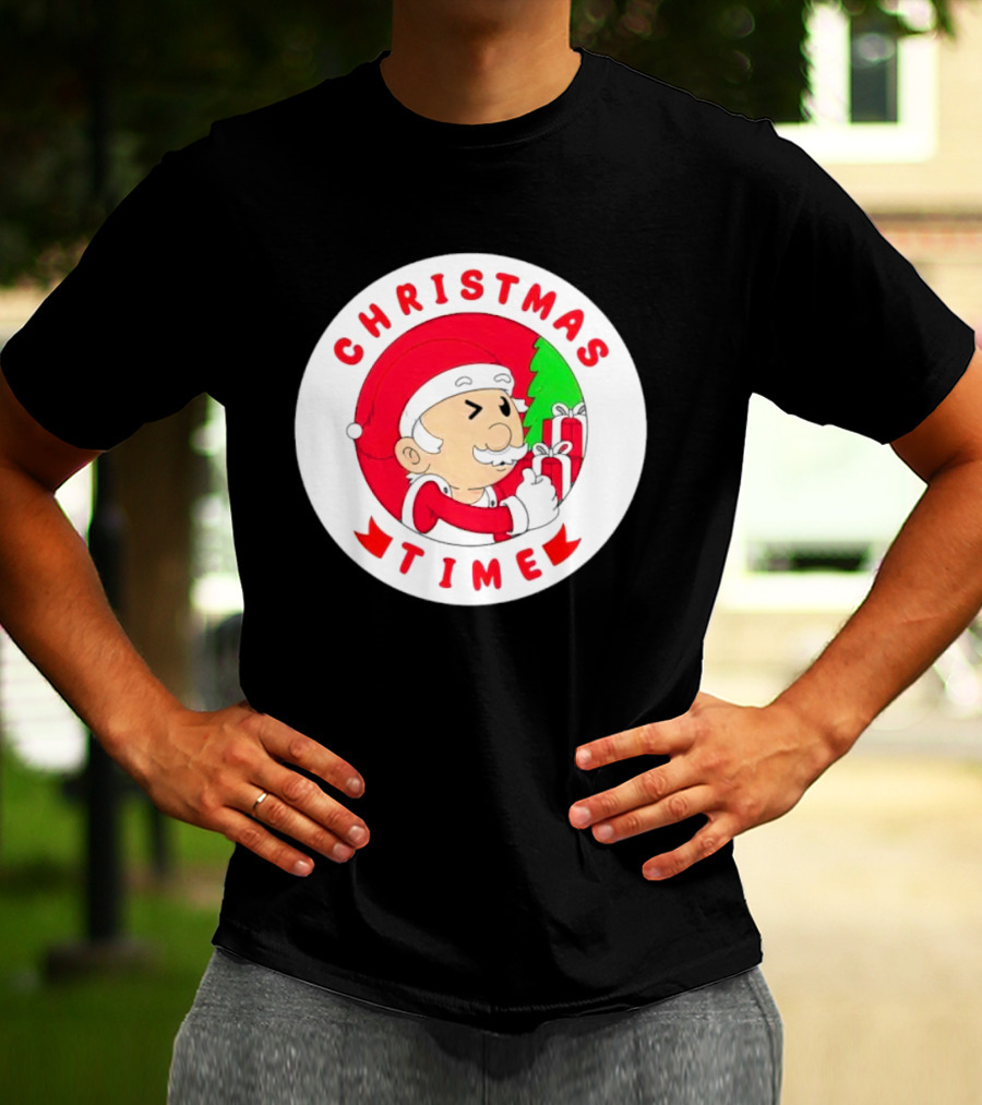 Christmas Time Santa Holding Gifts Circle T-Shirt