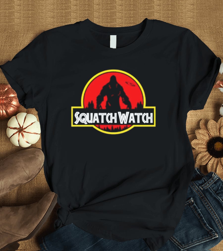Squatch Watch Jurassic Park Logo Bigfoot UFO Forest Patrol T-Shirt