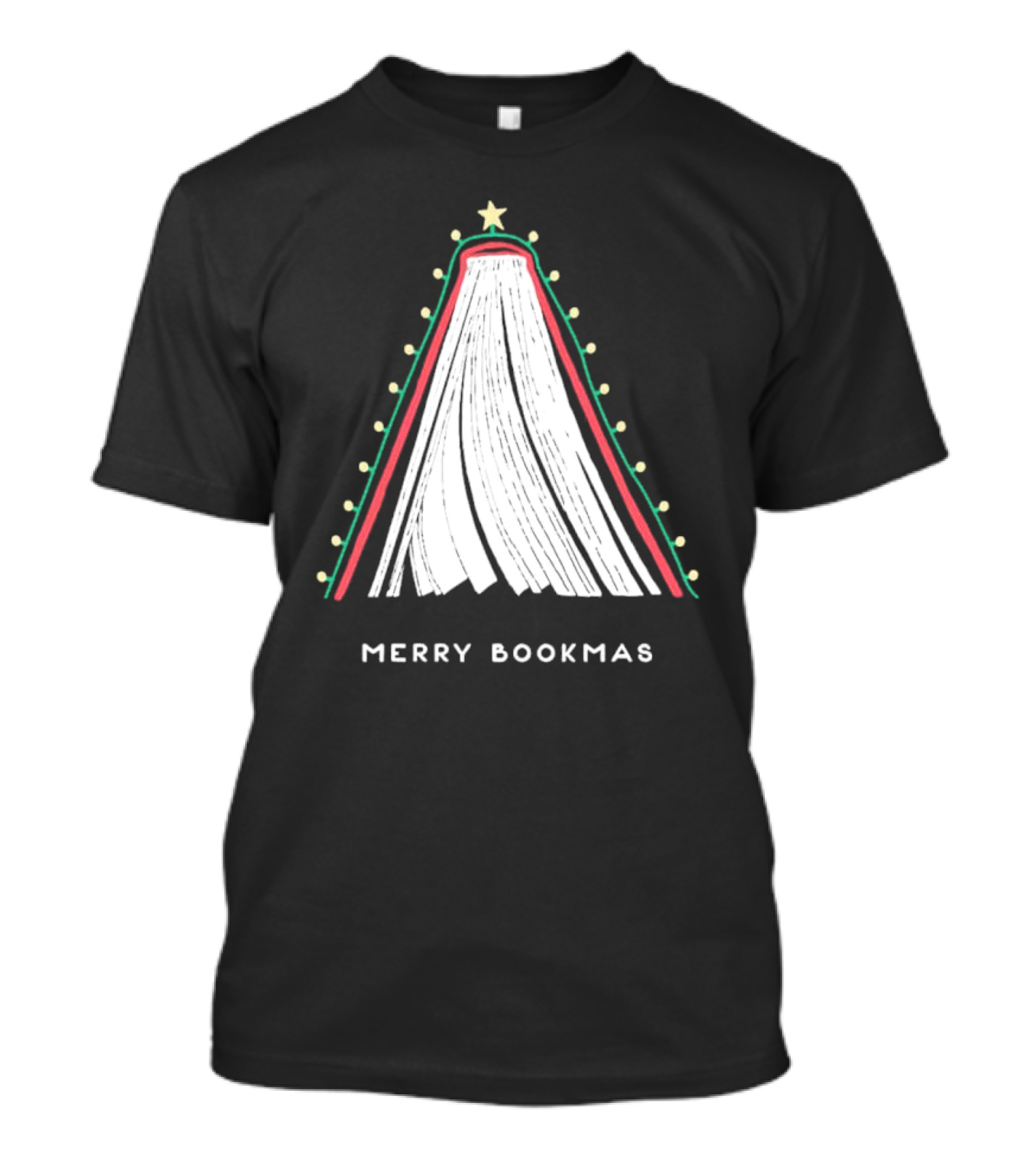 Merry Bookmas Christmas Tree Book Lights T-Shirt