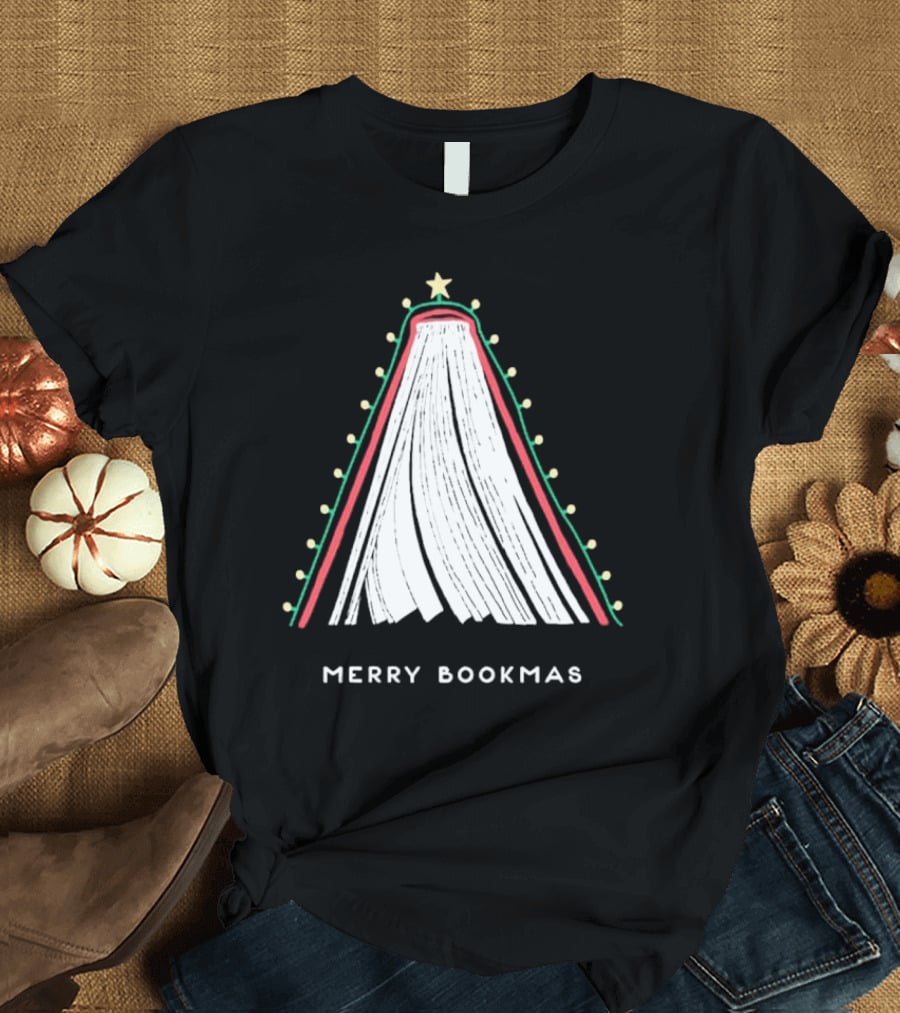Merry Bookmas Christmas Tree Book Lights T-Shirt