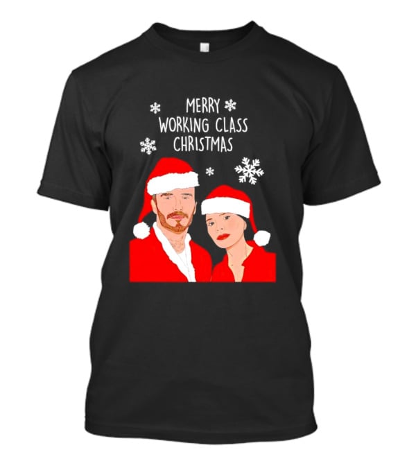 Merry Working Class Christmas Santa Couple Snowflakes T-Shirt