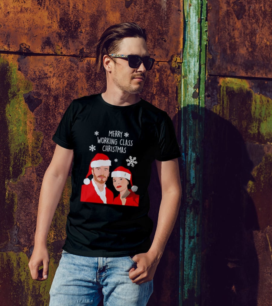 Merry Working Class Christmas Santa Couple Snowflakes T-Shirt