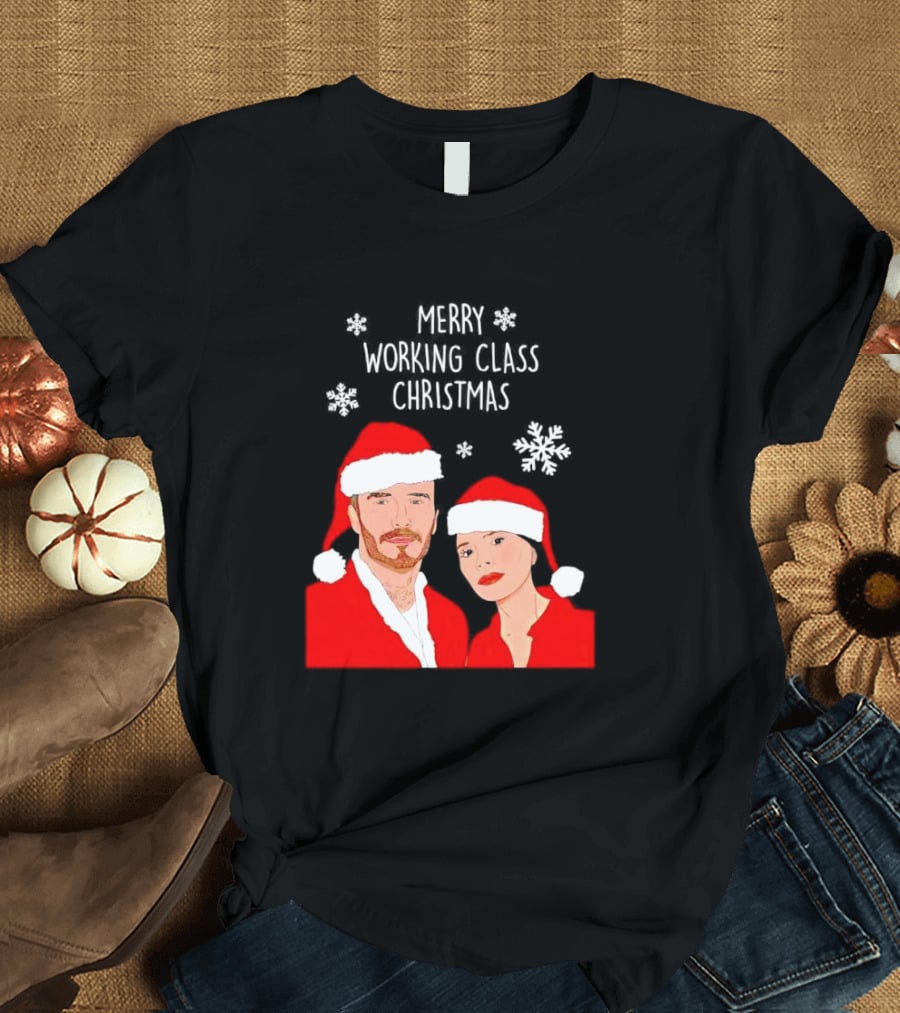 Merry Working Class Christmas Santa Couple Snowflakes T-Shirt