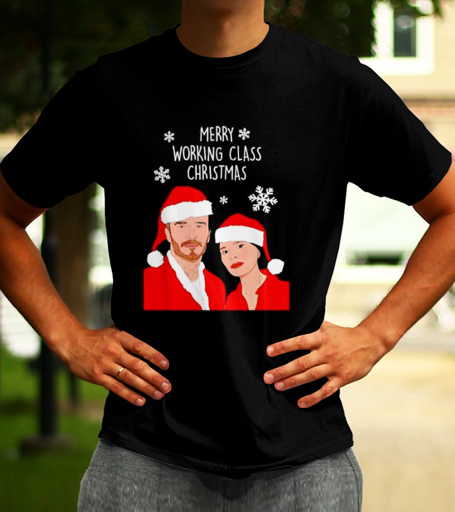 Merry Working Class Christmas Santa Couple Snowflakes T-Shirt
