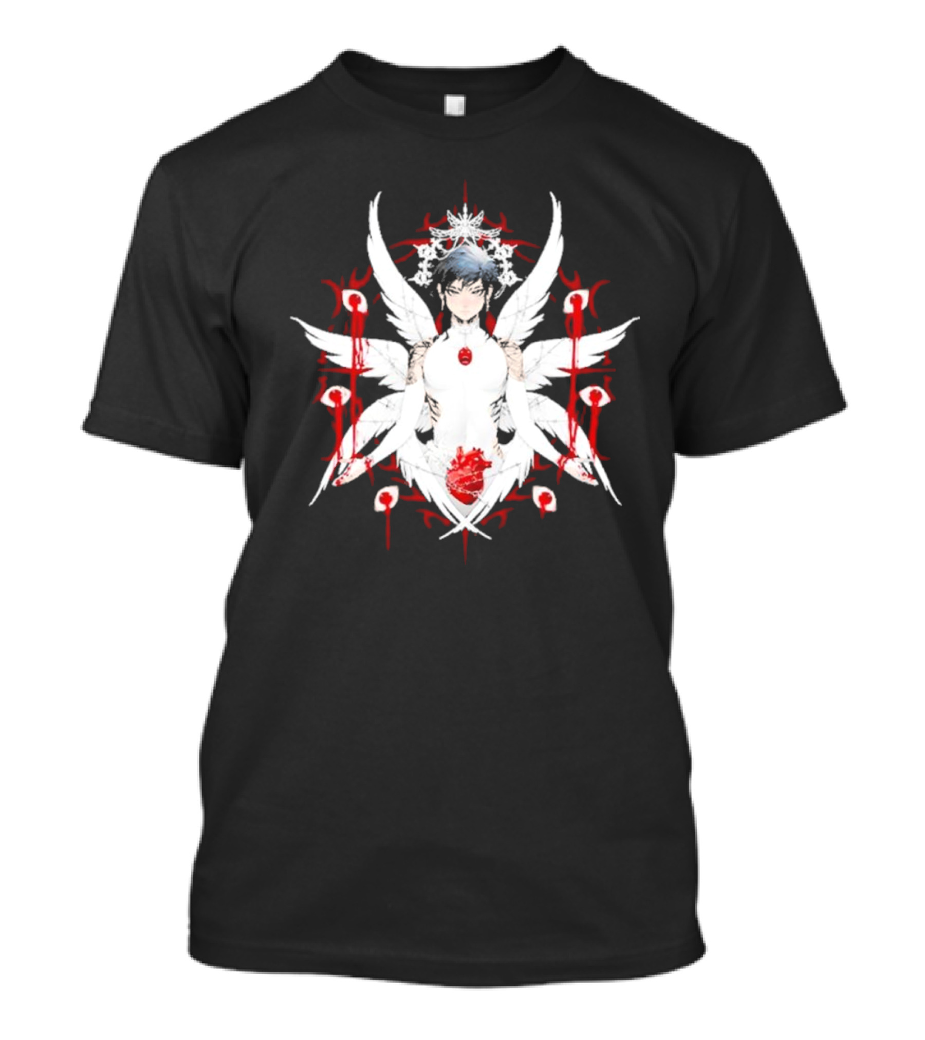W6rst Maza Anime Angelic Figure With Wings And Red Accents T-Shirt