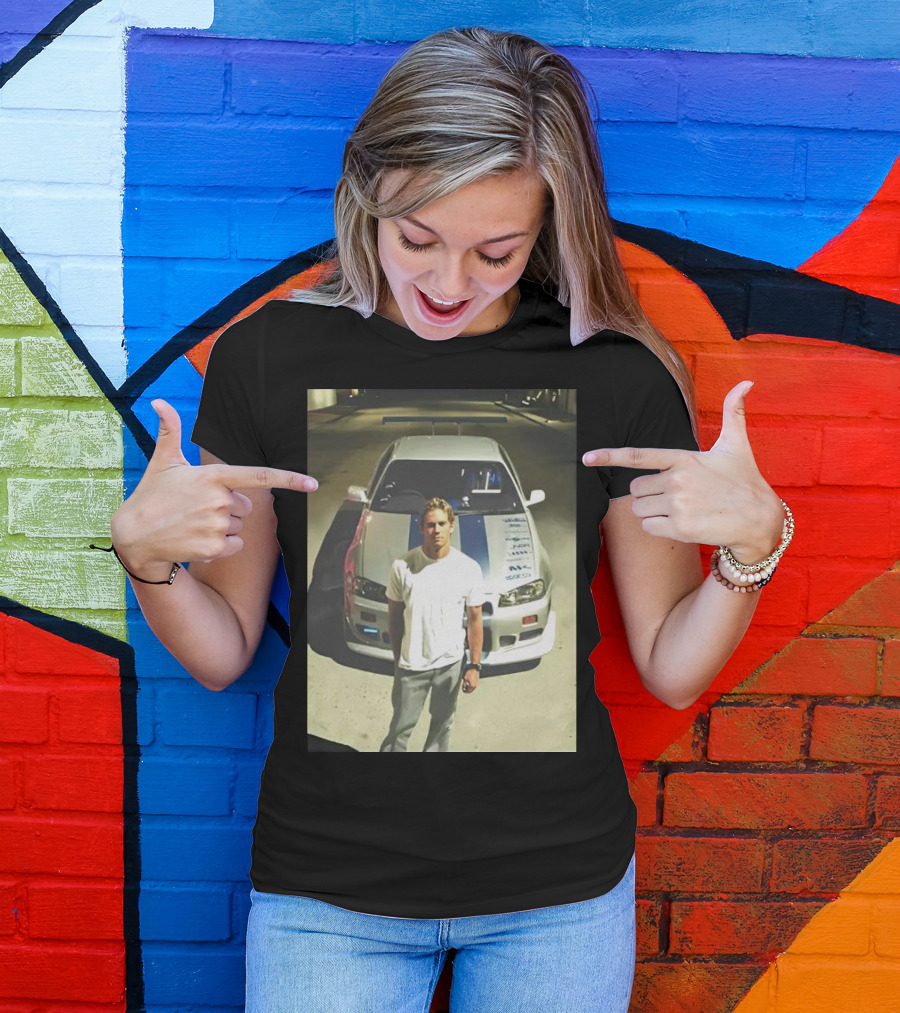 Paul Walker Giving Season With Iconic Car Street Scene T-Shirt