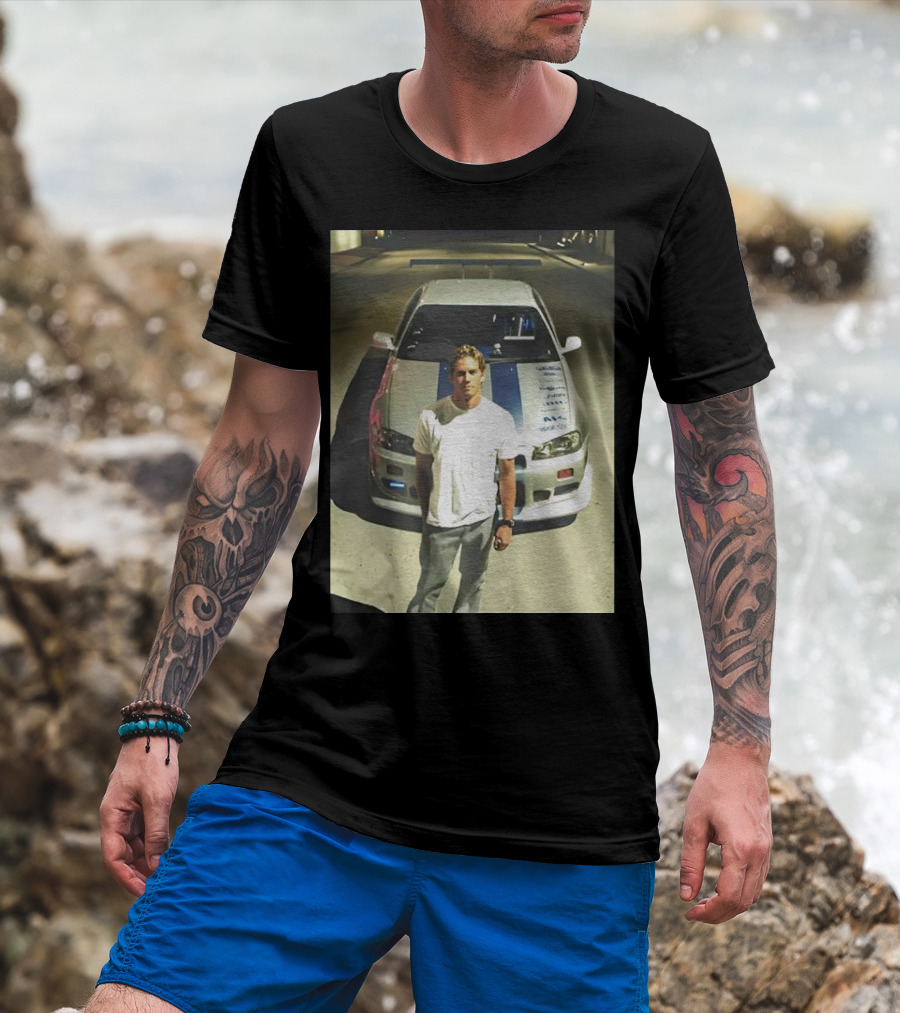 Paul Walker Giving Season With Iconic Car Street Scene T-Shirt
