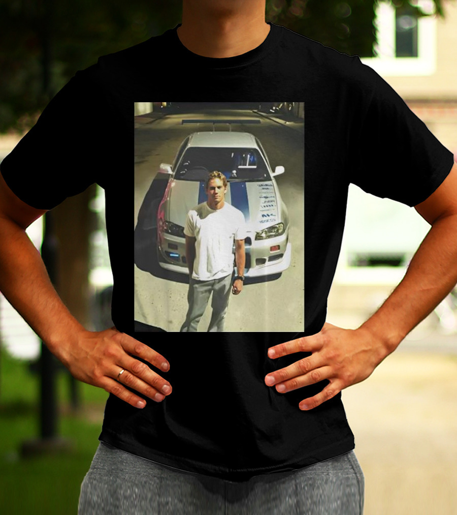 Paul Walker Giving Season With Iconic Car Street Scene T-Shirt