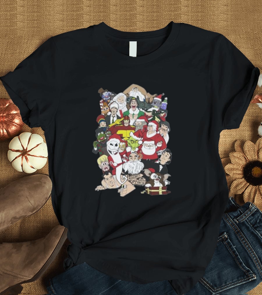 Naughty Or Nice Christmas Chaos Characters Featuring Santa Grinch Gizmo Jack Frost T-Shirt