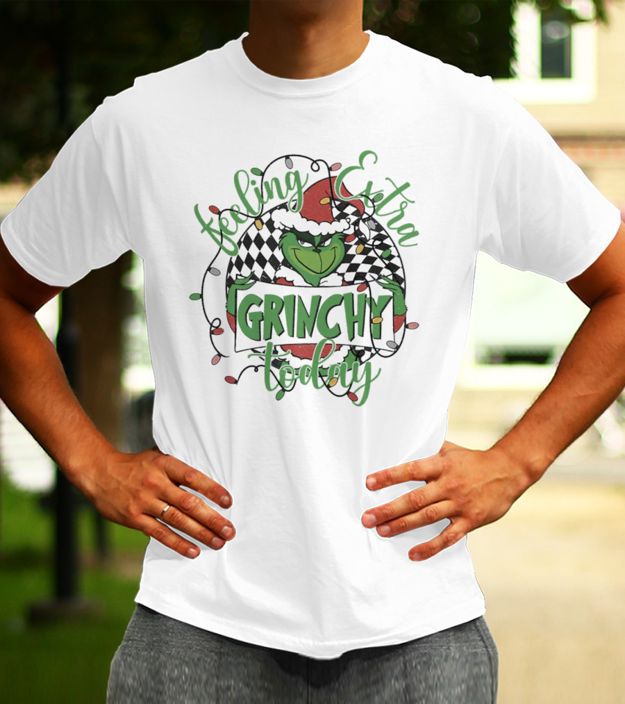 Feeling Extra Grinchy Today Checkered Christmas Lights T-Shirt