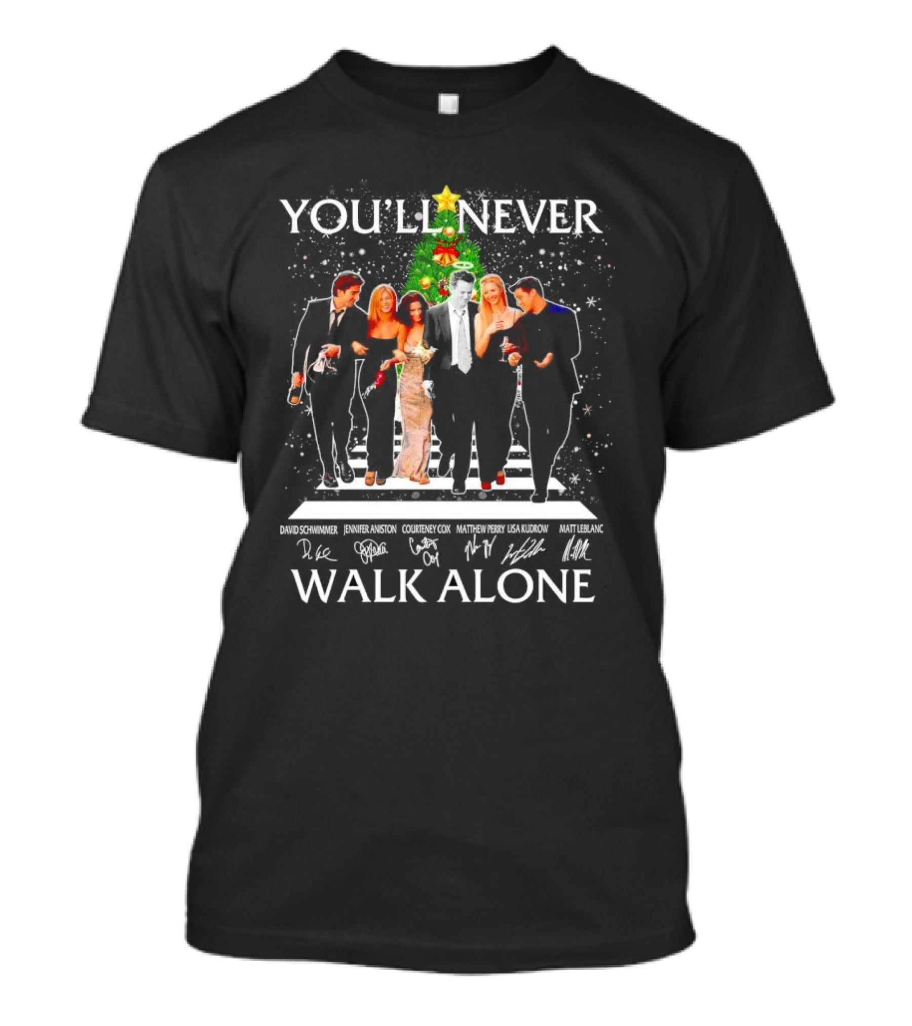 You'll Never Walk Alone Friends Characters Signatures Christmas Tree T-Shirt