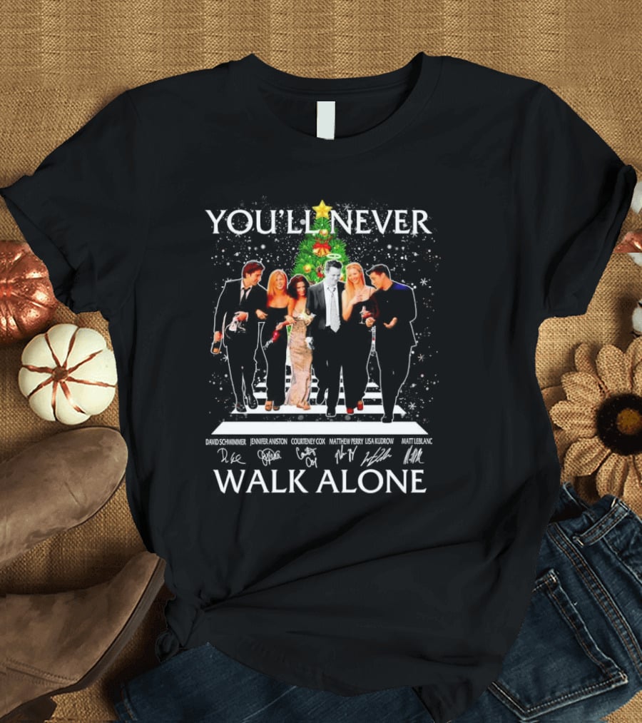 You'll Never Walk Alone Friends Characters Signatures Christmas Tree T-Shirt