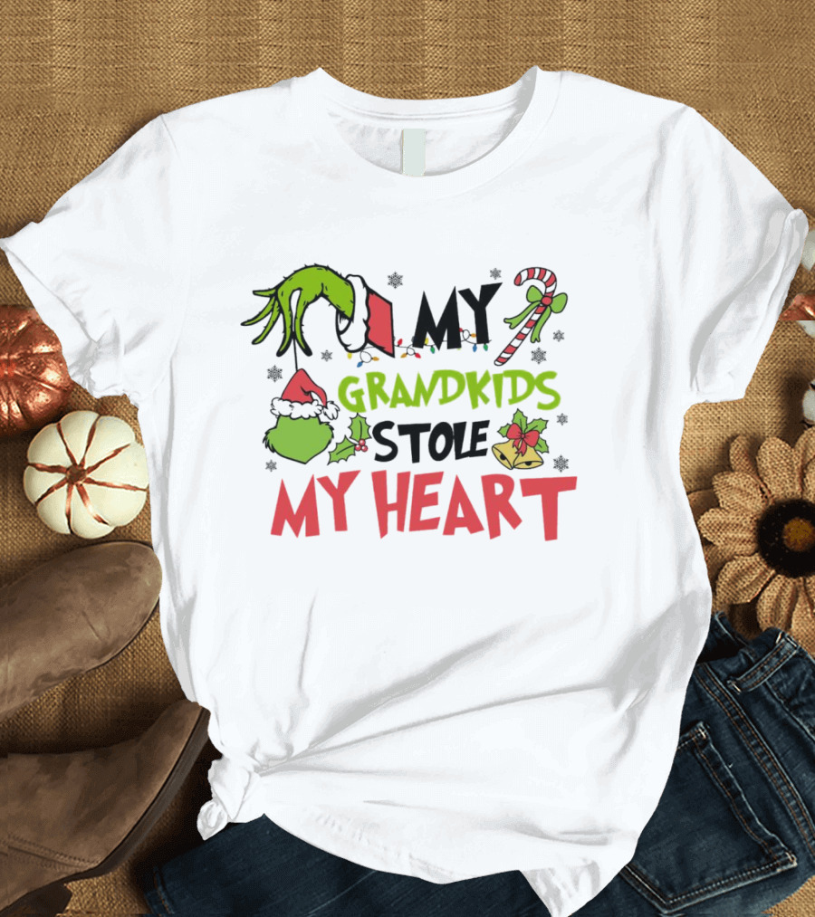 Grinch Hand My Grandkids Stole My Heart My Grandkids Christmas T-Shirt