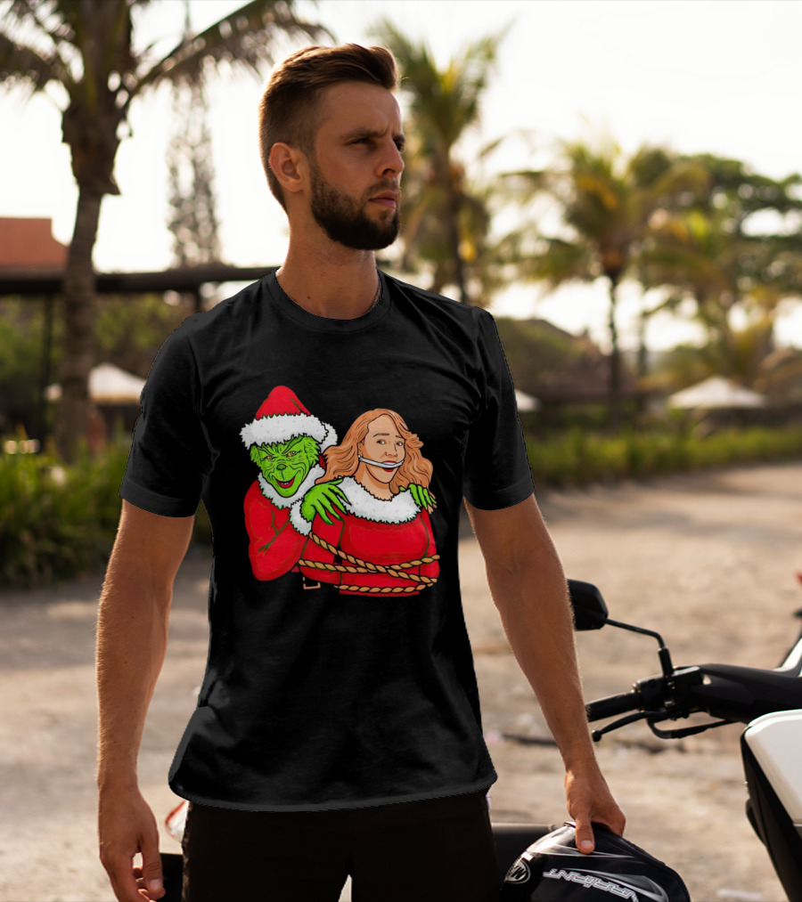 Grinch Ties Up Mariah Carey Christmas Santa Costume T-Shirt