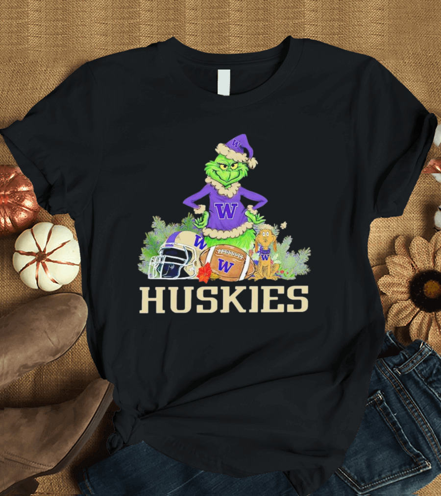 Grinch Washington Huskies Football Christmas W Holiday T-Shirt