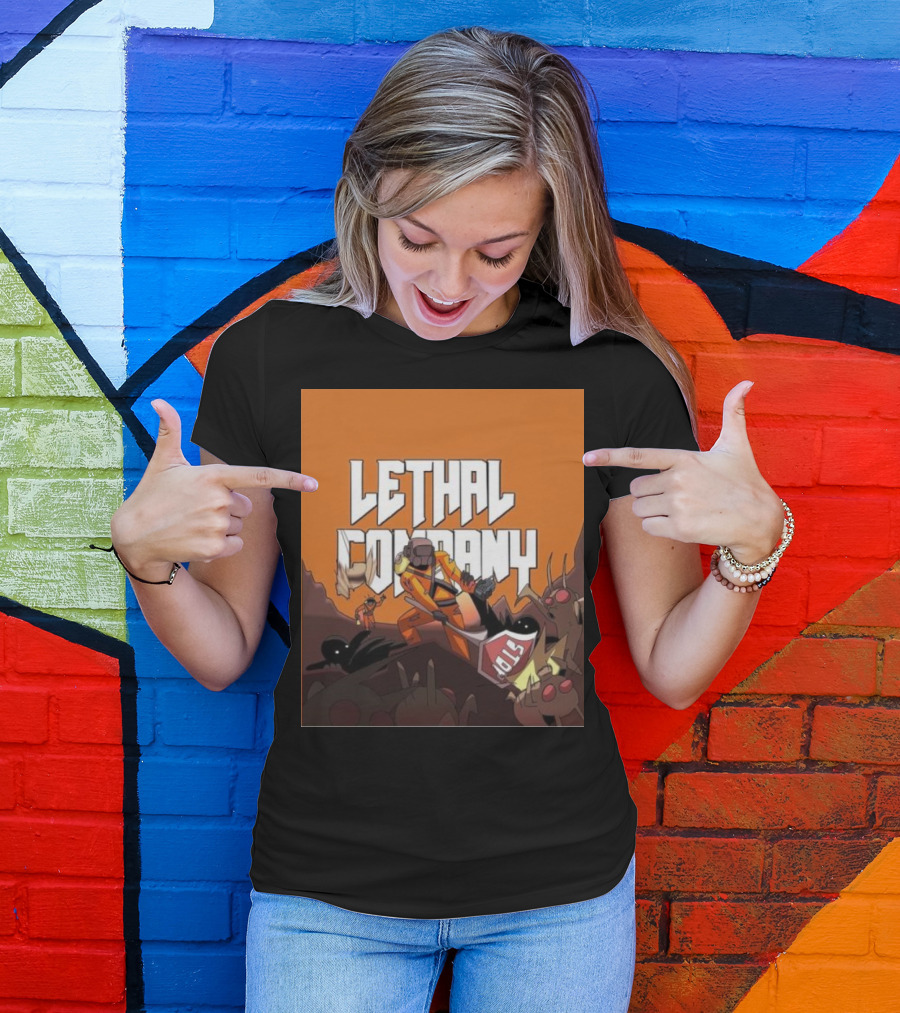 Lethal Company Stop Sign Creature Battle Scene T-Shirt