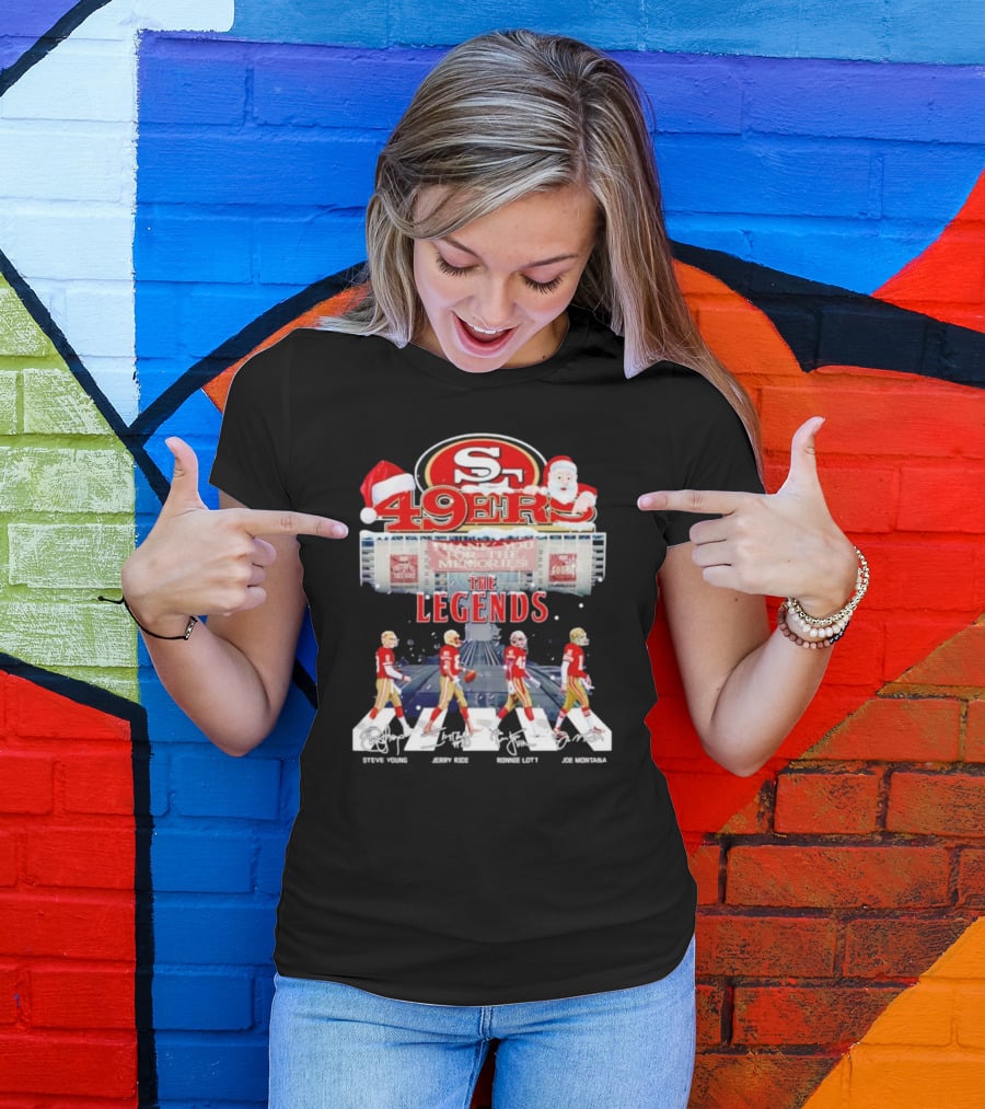 49ers The Legends Abbey Road Steve Young Jerry Rice Ronnie Lott Joe Montana Christmas Signatures T-Shirt