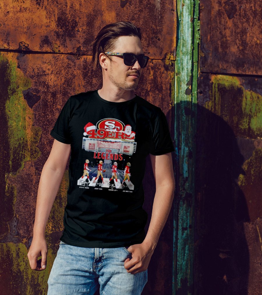 49ers The Legends Abbey Road Steve Young Jerry Rice Ronnie Lott Joe Montana Christmas Signatures T-Shirt