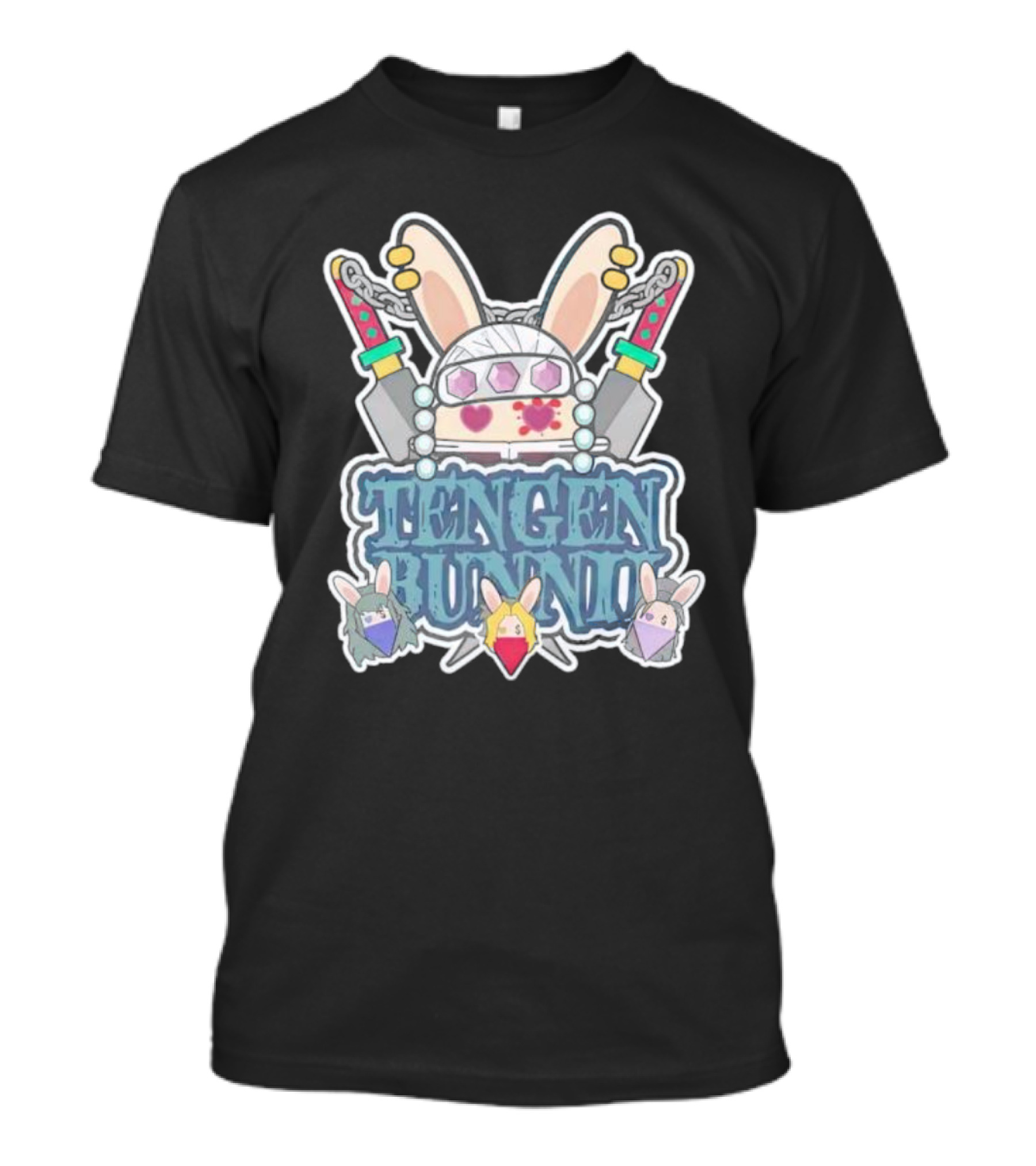 Tengen Bunnii Gang Anime Rabbit Warrior With Gem Headband And Swords T-Shirt