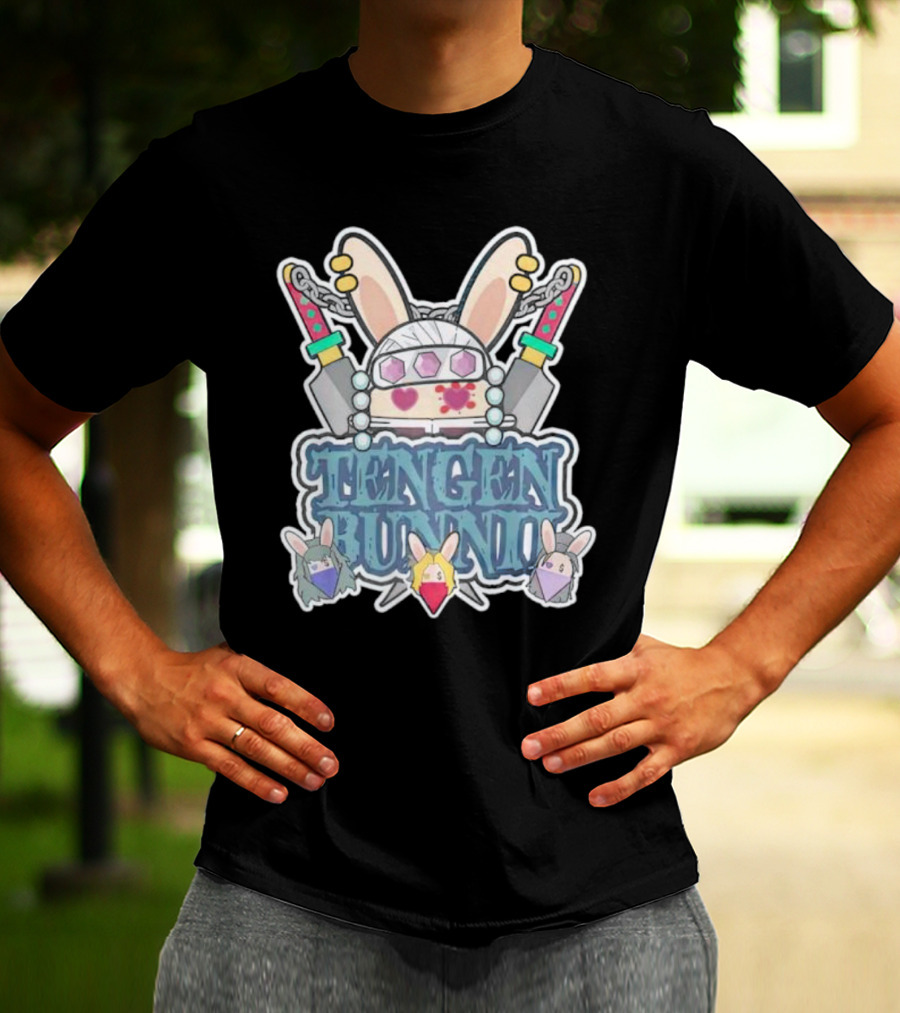 Tengen Bunnii Gang Anime Rabbit Warrior With Gem Headband And Swords T-Shirt