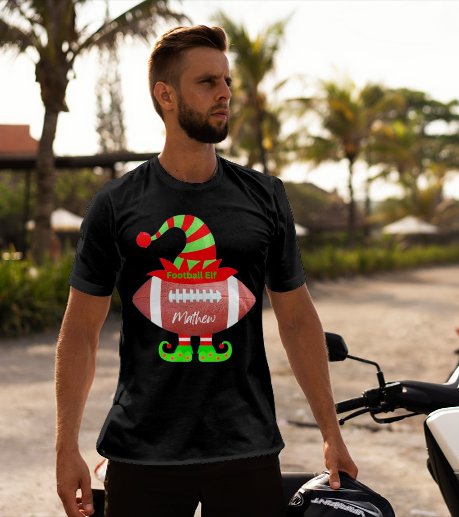 Football Elf Mathew Christmas Custom Name T-Shirt