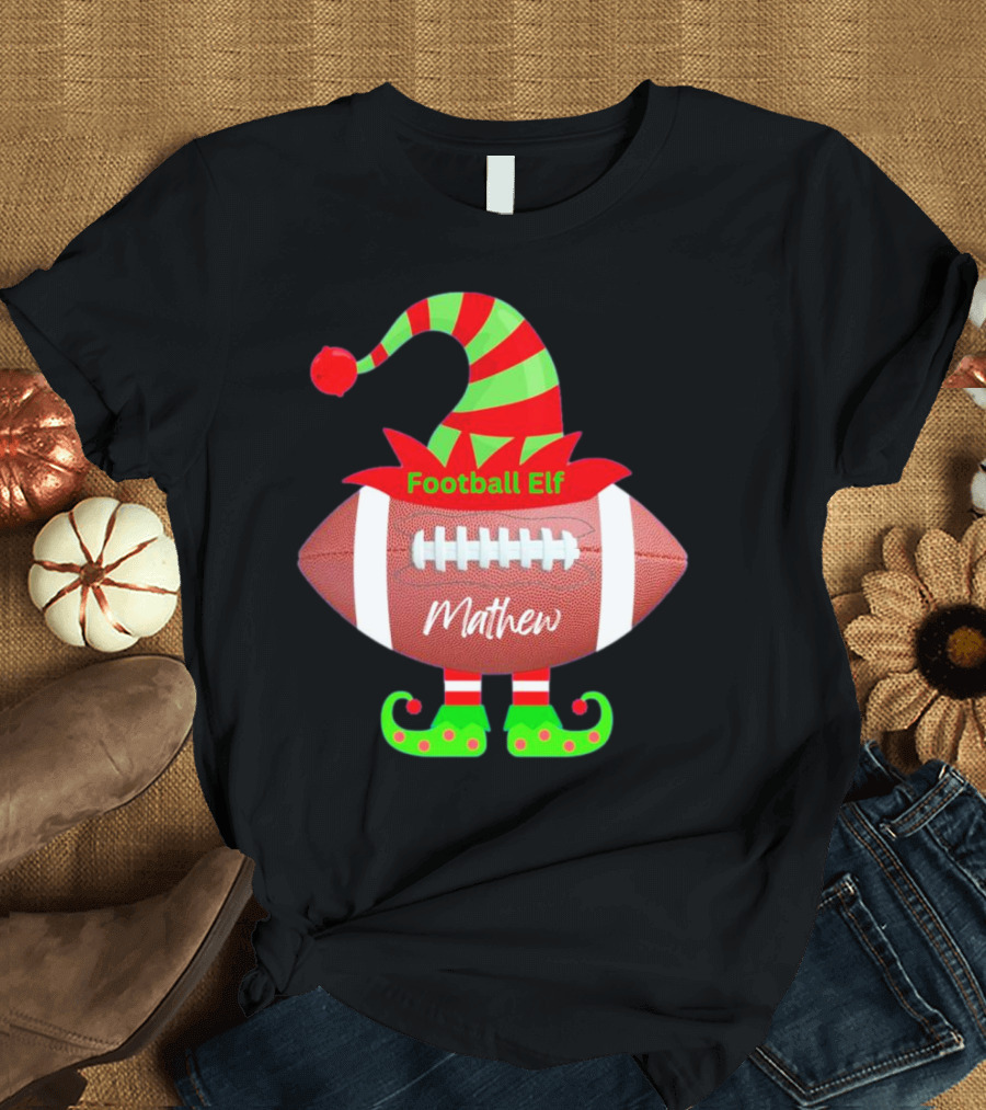 Football Elf Mathew Christmas Custom Name T-Shirt