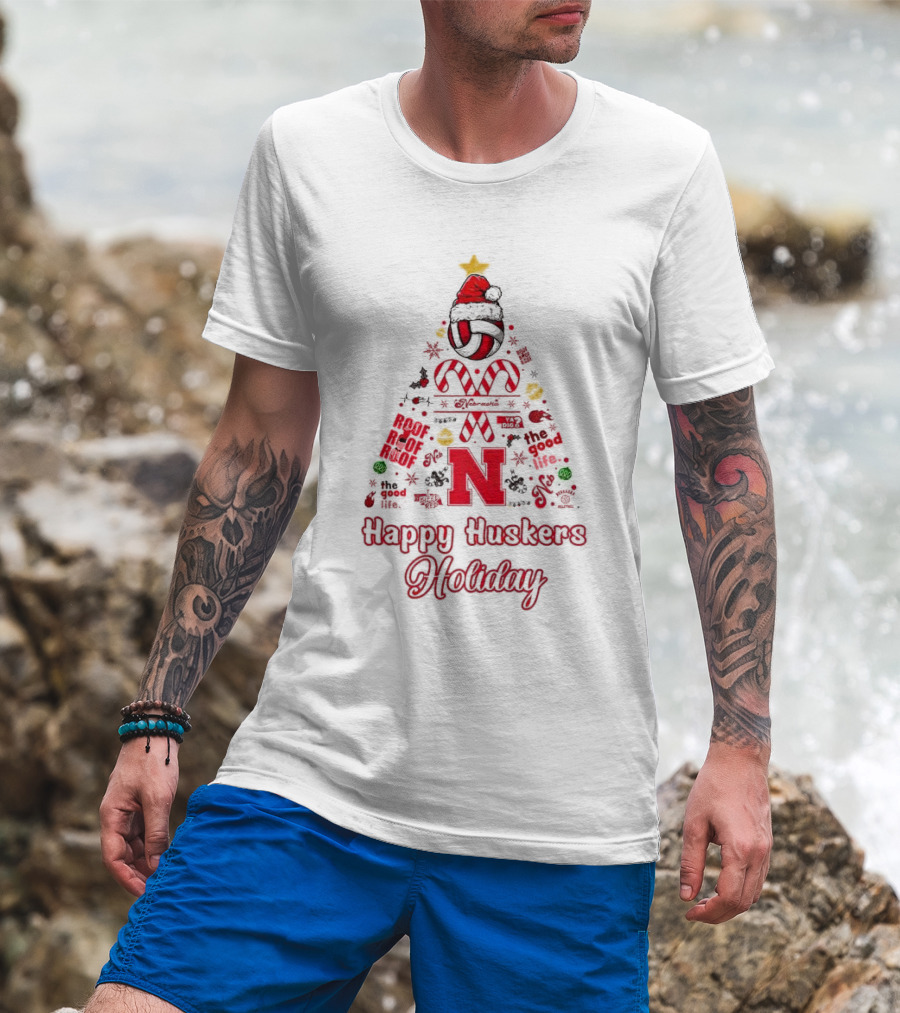 Happy Huskers Holiday Christmas Tree The Good Life T-Shirt