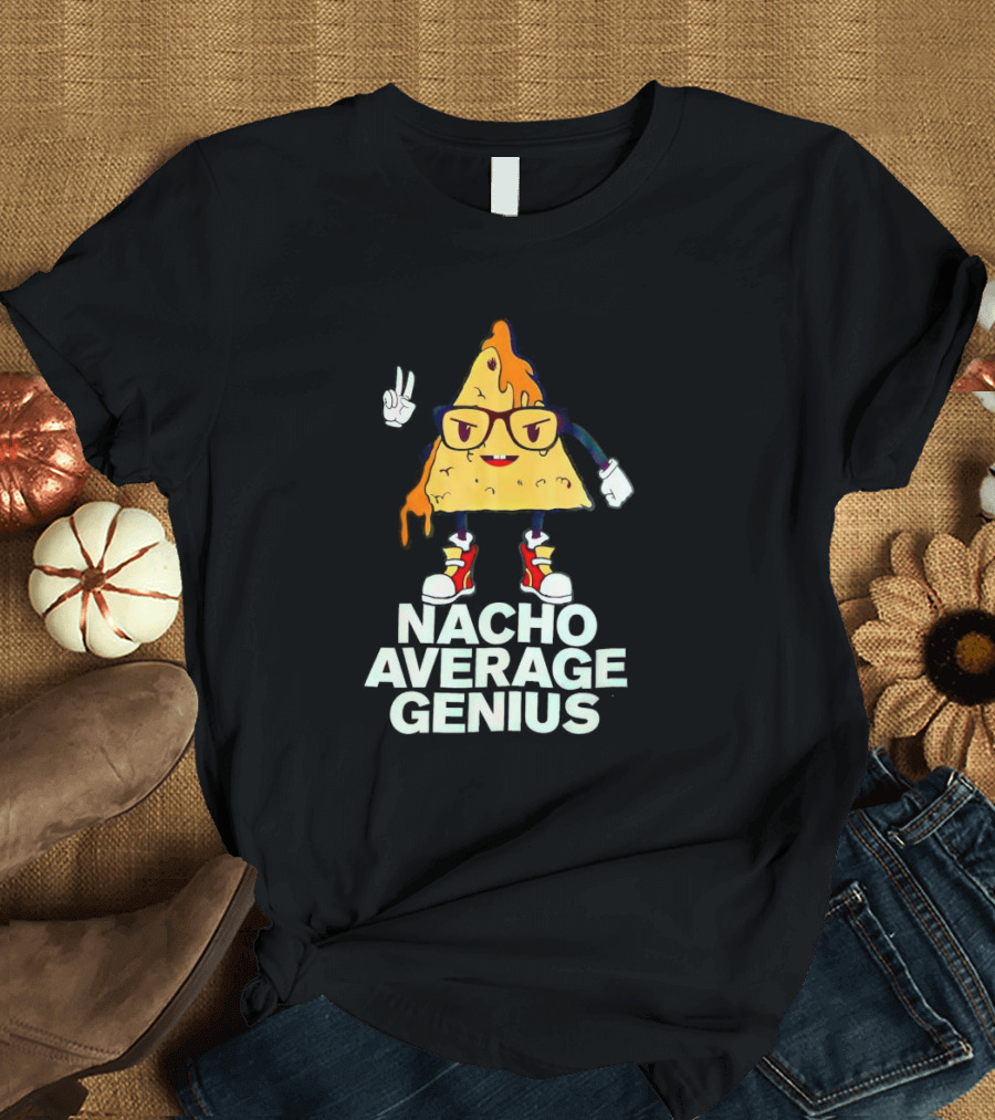 Nacho Average Genius Cartoon Character With Glasses And Sneakers T-Shirt