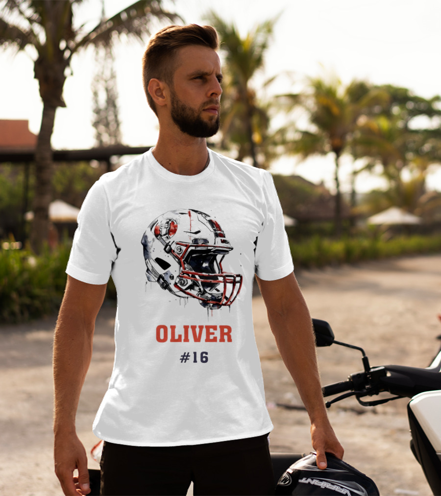 Oliver Personalized Helmet Football Custom Name #16 T-Shirt