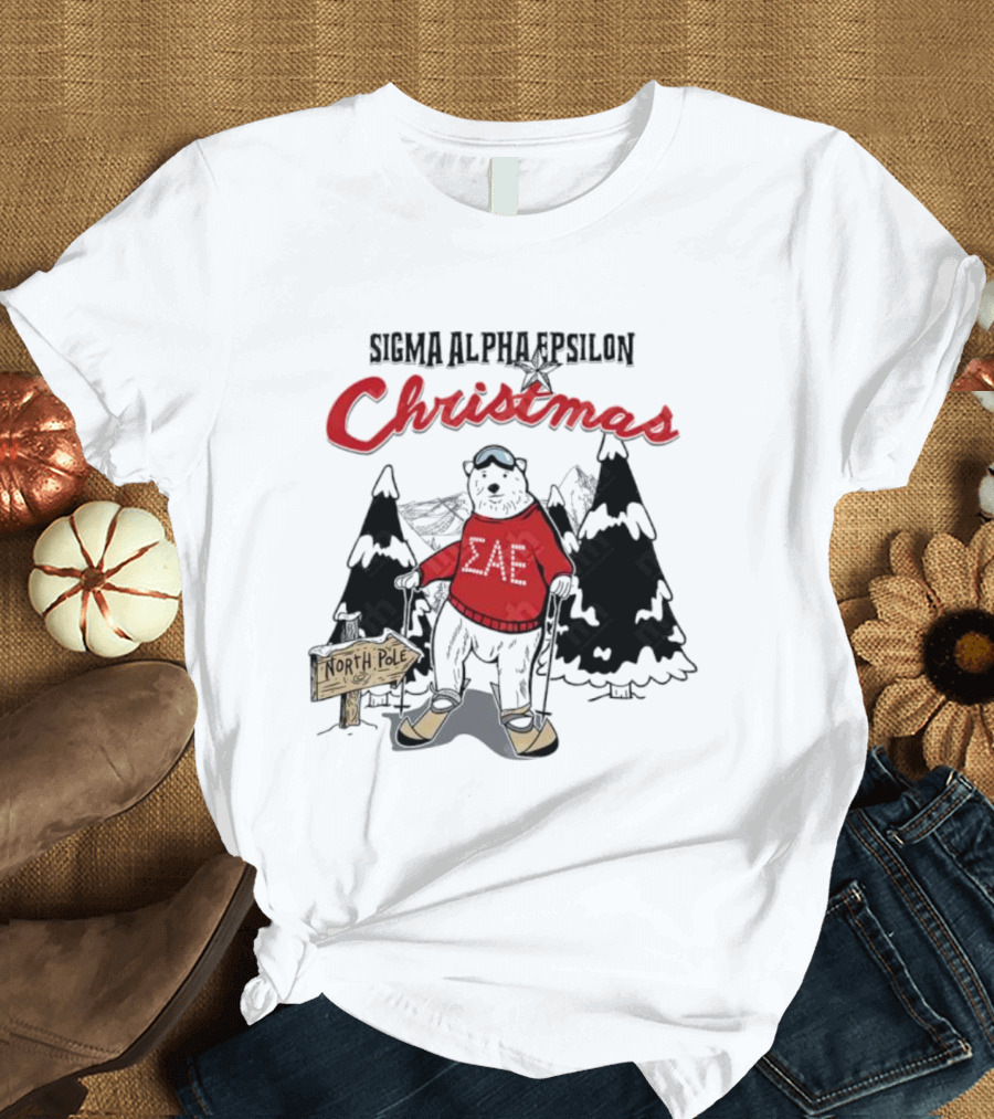 Sigma Alpha Epsilon Christmas Polar Bear At North Pole Skiing T-Shirt
