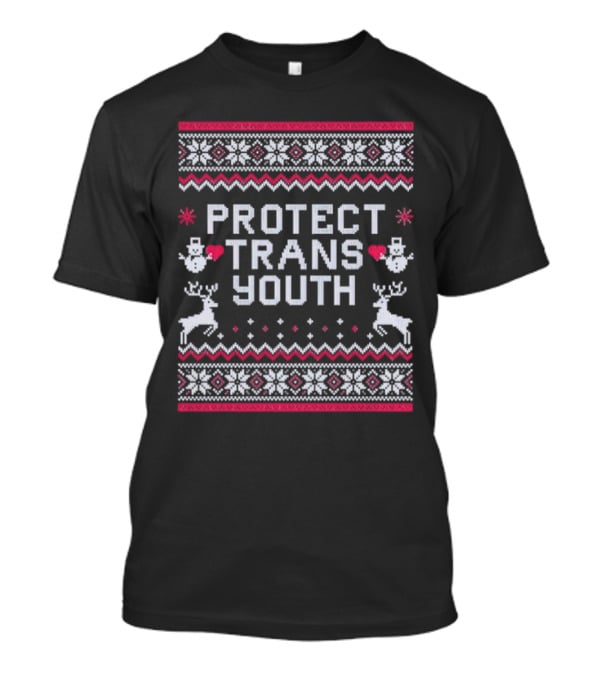 PROTECT TRANS YOUTH Snowflakes Reindeer Hearts Snowmen T-Shirt